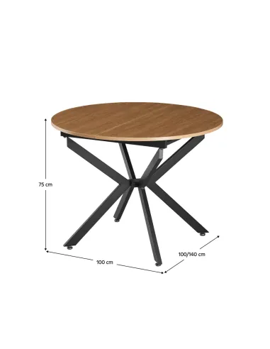 Masă extensibilă de dining, stejar deschis/neagră, 100x100-140x75 cm, ABERO TIP 1 | MobilaOK
