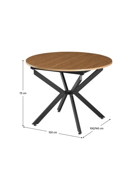 Masă extensibilă de dining, stejar deschis/neagră, 100x100-140x75 cm, ABERO TIP 1 | MobilaOK