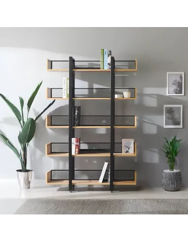 Raft cu 5 poliţe, stejar/negru, KILIS NEW TIP 2 | MobilaOK