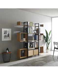 Raft KILIS NEW, living/dormitor/birou, 160x30x180 cm, PAL/MDF, negru/stejar | MobilaOK 2