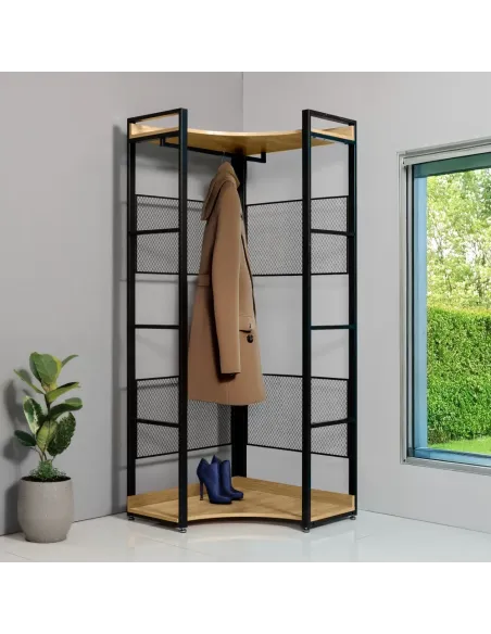 Etajeră KILOS NEW TIP 4, living/dormitor, 80x80x200 cm, PAL/otel, stejar/negru | MobilaOK