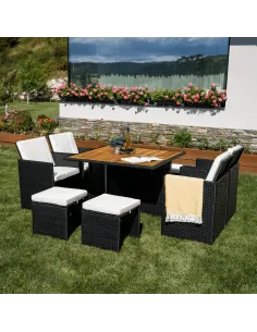 Set Grădină MELFORD, Terasă/Grădină, 109x109x75 cm, Ratan Tehnic și Lemn de Salcâm | MobilaOK 2