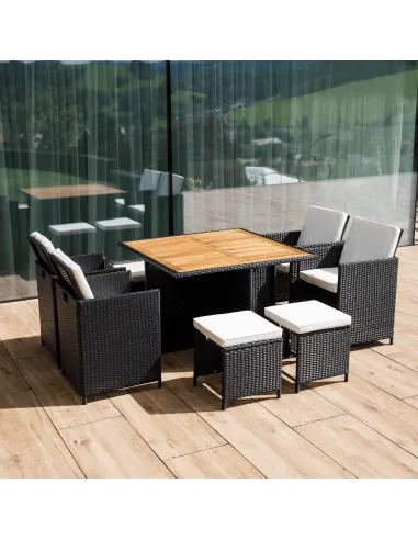 Set Grădină MELFORD, Terasă/Grădină, 109x109x75 cm, Ratan Tehnic și Lemn de Salcâm | MobilaOK