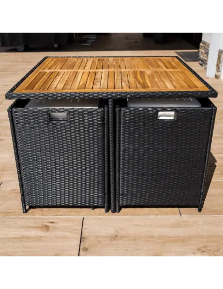 Set Grădină MELFORD, Terasă/Grădină, 109x109x75 cm, Ratan Tehnic și Lemn de Salcâm | MobilaOK