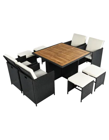 Set Grădină MELFORD, Terasă/Grădină, 109x109x75 cm, Ratan Tehnic și Lemn de Salcâm | MobilaOK