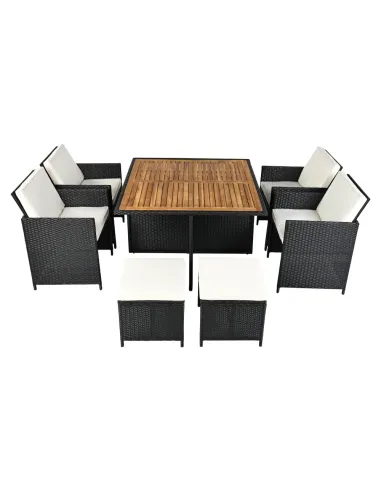 Set Grădină MELFORD, Terasă/Grădină, 109x109x75 cm, Ratan Tehnic și Lemn de Salcâm | MobilaOK