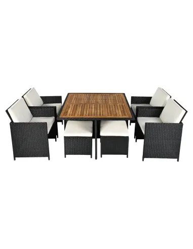 Set Grădină MELFORD, Terasă/Grădină, 109x109x75 cm, Ratan Tehnic și Lemn de Salcâm | MobilaOK