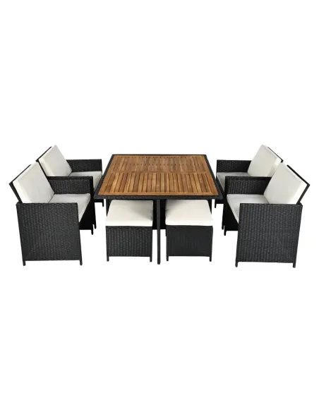 Set Grădină MELFORD, Terasă/Grădină, 109x109x75 cm, Ratan Tehnic și Lemn de Salcâm | MobilaOK