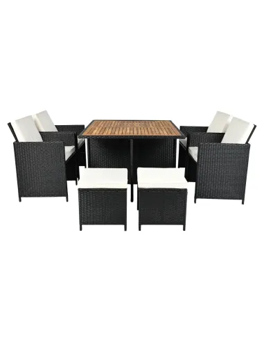 Set Grădină MELFORD, Terasă/Grădină, 109x109x75 cm, Ratan Tehnic și Lemn de Salcâm | MobilaOK