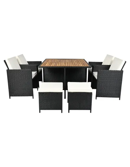Set Grădină MELFORD, Terasă/Grădină, 109x109x75 cm, Ratan Tehnic și Lemn de Salcâm | MobilaOK