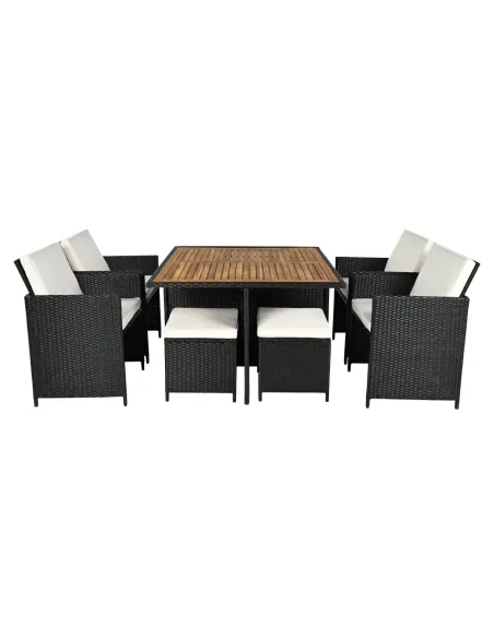 Set Grădină MELFORD, Terasă/Grădină, 109x109x75 cm, Ratan Tehnic și Lemn de Salcâm | MobilaOK