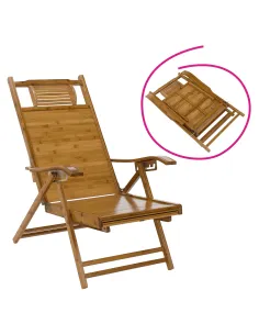 Fotoliu VARDON, șezlong grădină, 61x85-169x43-100 cm, bambus natural | MobilaOK