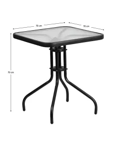 Masă de grădină FRENY, terasă/balcon, 70x70x70 cm, Oțel/Sticlă călită | MobilaOK 2
