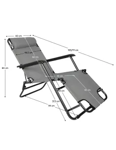 Scaun de grădină REGED, transformabil în șezlong, gri, 60x105x84 cm, Oțel și Textil Oxford | MobilaOK 2