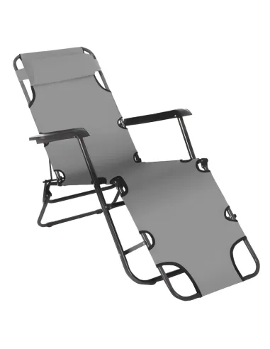 Scaun de grădină REGED, transformabil în șezlong, gri, 60x105x84 cm, Oțel și Textil Oxford | MobilaOK