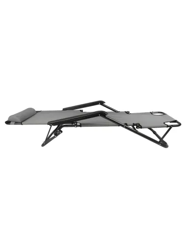 Scaun de grădină REGED, transformabil în șezlong, gri, 60x105x84 cm, Oțel și Textil Oxford | MobilaOK