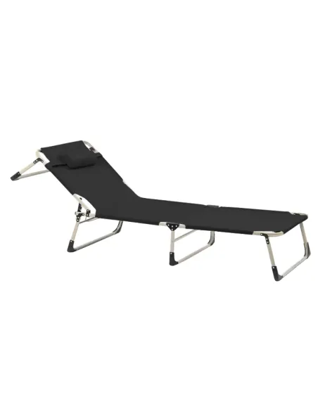şezlong de grădină, negru/bej, BOVRY | MobilaOK