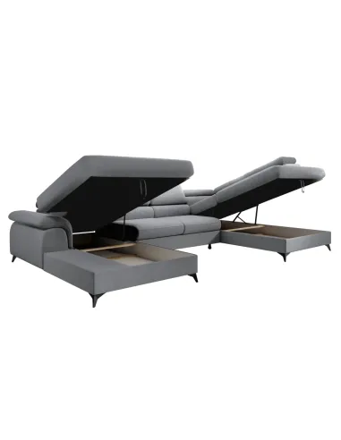 Canapea Extensibilă POLY ROH U, living, 350x205 cm, țesătură Whisper, 6 tetiere | MobilaOK