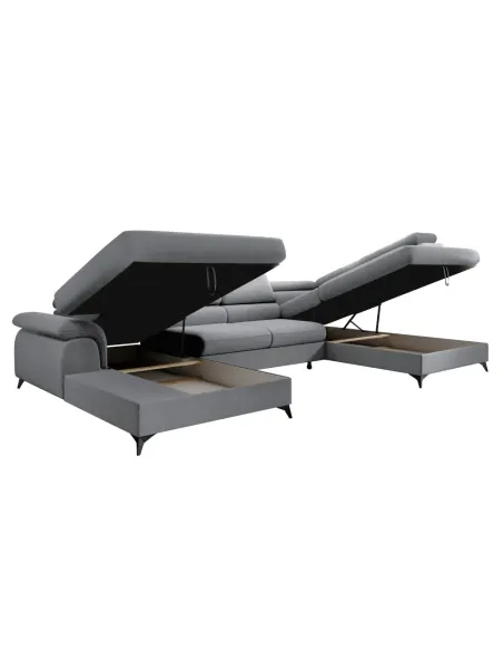 Canapea Extensibilă POLY ROH U, living, 350x205 cm, țesătură Whisper, 6 tetiere | MobilaOK