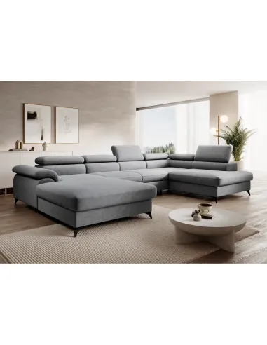 Canapea Extensibilă POLY ROH U, living, 350x205 cm, țesătură Whisper, 6 tetiere | MobilaOK