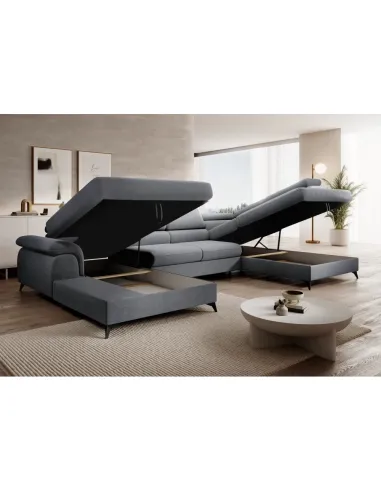 Canapea Extensibilă POLY ROH U, living, 350x205 cm, țesătură Whisper, 6 tetiere | MobilaOK