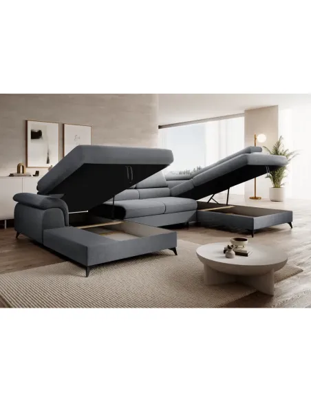 Canapea Extensibilă POLY ROH U, living, 350x205 cm, țesătură Whisper, 6 tetiere | MobilaOK