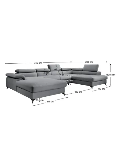 Canapea Extensibilă POLY ROH U, living, 350x205 cm, țesătură Whisper, 6 tetiere | MobilaOK