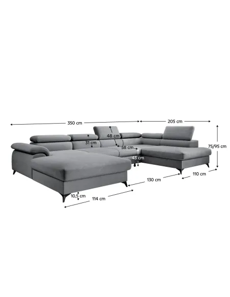 Canapea Extensibilă POLY ROH U, living, 350x205 cm, țesătură Whisper, 6 tetiere | MobilaOK