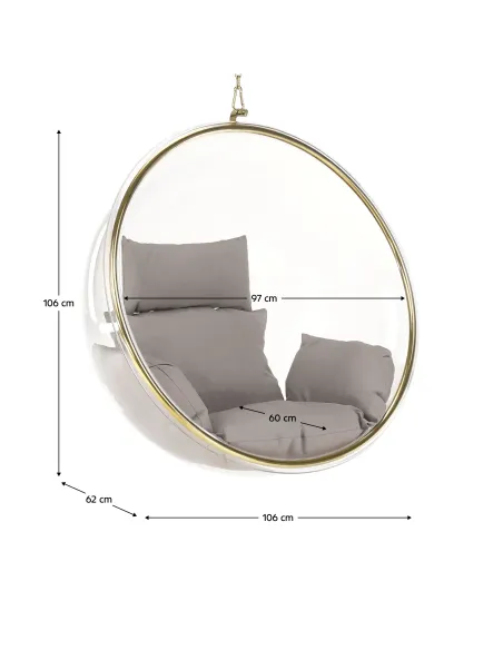 Scaun suspendat BUBBLE NEW TIP 1, living/balcon/terasă, 106x62x106 cm, oțel/acrilic/țesătură | MobilaOK