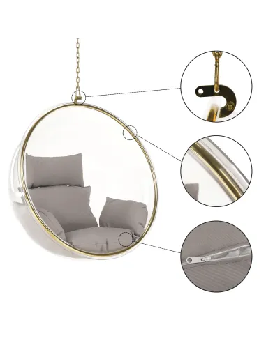 Scaun suspendat BUBBLE NEW TIP 1, living/balcon/terasă, 106x62x106 cm, oțel/acrilic/țesătură | MobilaOK