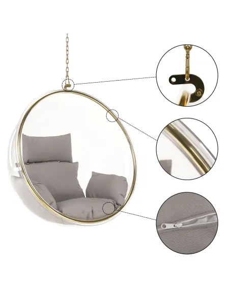 Scaun suspendat BUBBLE NEW TIP 1, living/balcon/terasă, 106x62x106 cm, oțel/acrilic/țesătură | MobilaOK