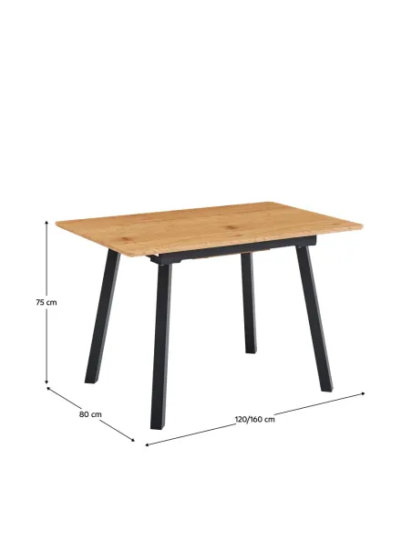 Masă de sufragerie DIRAN, extensibilă 120-160x80 cm, MDF înfoliat stejar/negru | MobilaOK