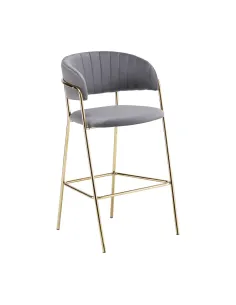 Scaun de bar DASMIN, living/bucătarie, 55x58x107 cm, Velvet gri-maro/cadru metalic auriu | MobilaOK