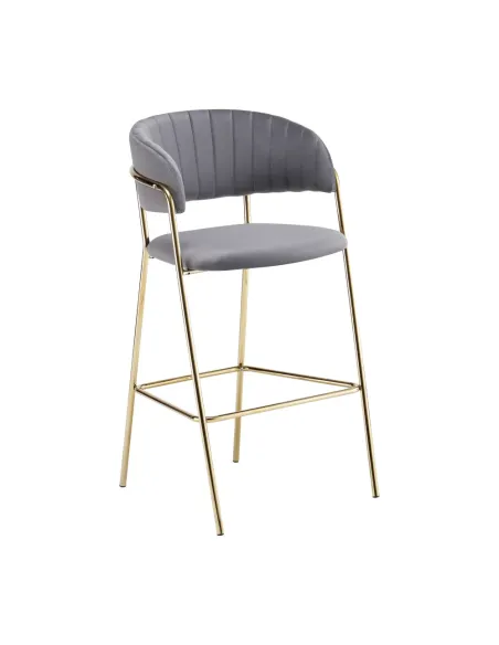 Scaun de bar DASMIN, living/bucătarie, 55x58x107 cm, Velvet gri-maro/cadru metalic auriu | MobilaOK