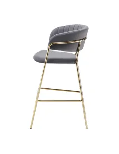 Scaun de bar DASMIN, living/bucătarie, 55x58x107 cm, Velvet gri-maro/cadru metalic auriu | MobilaOK 2