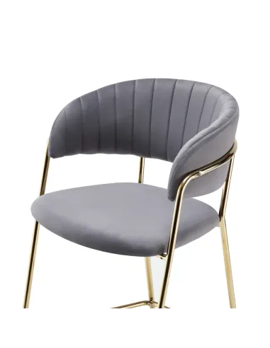 Scaun de bar DASMIN, living/bucătarie, 55x58x107 cm, Velvet gri-maro/cadru metalic auriu | MobilaOK