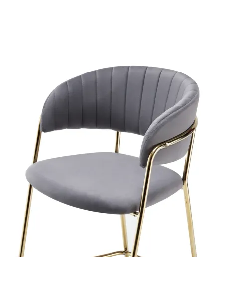 Scaun de bar DASMIN, living/bucătarie, 55x58x107 cm, Velvet gri-maro/cadru metalic auriu | MobilaOK