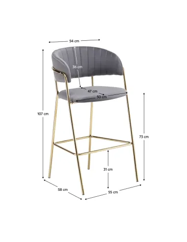 Scaun de bar DASMIN, living/bucătarie, 55x58x107 cm, Velvet gri-maro/cadru metalic auriu | MobilaOK