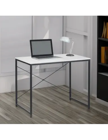 Birou, alb/negru, 90x60 cm, MELLORA | MobilaOK