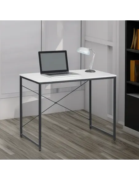 Birou, alb/negru, 90x60 cm, MELLORA | MobilaOK