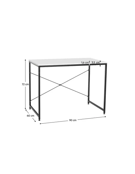 Birou, alb/negru, 90x60 cm, MELLORA | MobilaOK