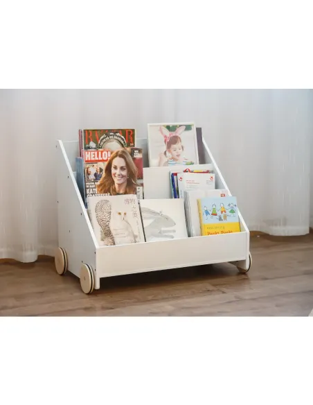 Bibliotecă pentru copii BERUS, cu roți, 63.8x40x49.7 cm, MDF/PAL | MobilaOK