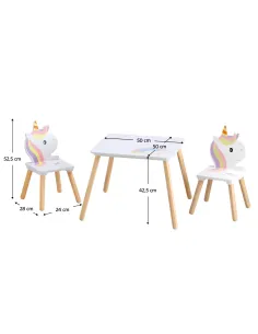 Set Masă și Scaune KONDELA, motiv unicorn, cameră copii, 50x50x42.5 cm, MDF și lemn de pin | MobilaOK 2