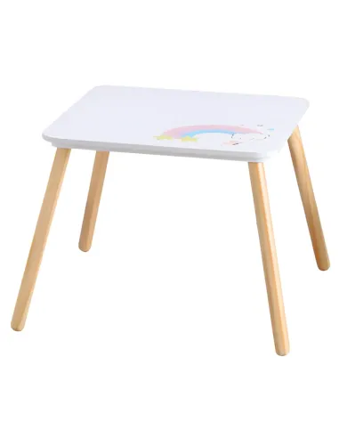 Set Masă și Scaune KONDELA, motiv unicorn, cameră copii, 50x50x42.5 cm, MDF și lemn de pin | MobilaOK