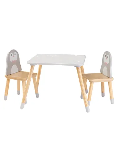 Set pentru copii KONDELA, motiv pinguin, 50x50x42.5 cm, MDF și lemn de pin | MobilaOK