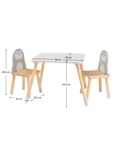 Set pentru copii KONDELA, motiv pinguin, 50x50x42.5 cm, MDF și lemn de pin | MobilaOK 2