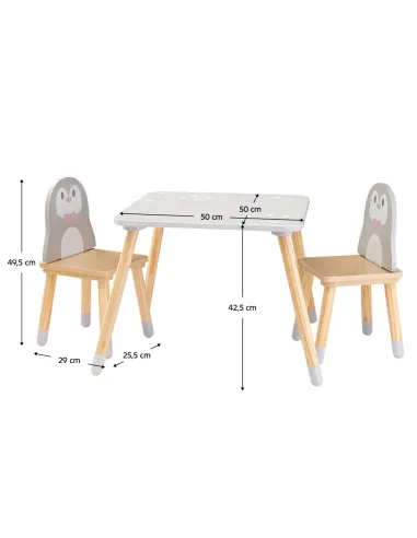 Set pentru copii KONDELA, motiv pinguin, 50x50x42.5 cm, MDF și lemn de pin | MobilaOK