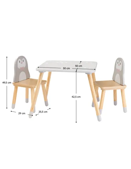 Set pentru copii KONDELA, motiv pinguin, 50x50x42.5 cm, MDF și lemn de pin | MobilaOK