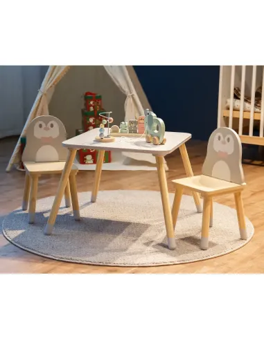 Set pentru copii KONDELA, motiv pinguin, 50x50x42.5 cm, MDF și lemn de pin | MobilaOK