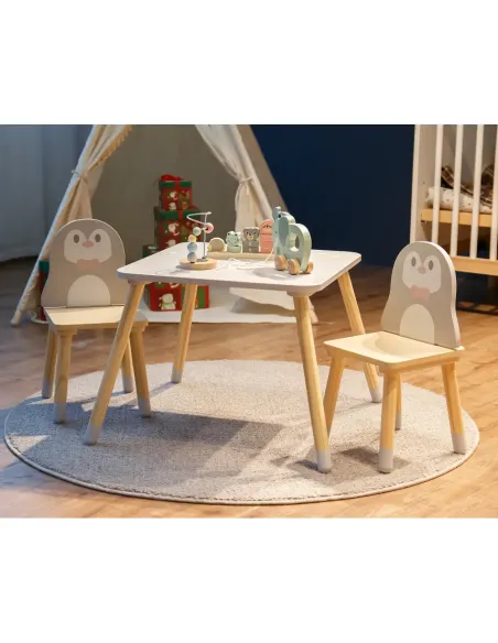 Set pentru copii KONDELA, motiv pinguin, 50x50x42.5 cm, MDF și lemn de pin | MobilaOK